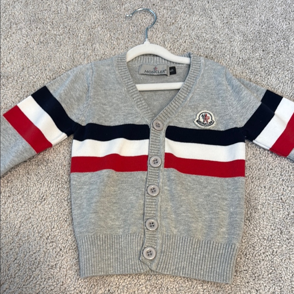 Moncler Kids Size Small Cardigan with Red and Blue Stripes